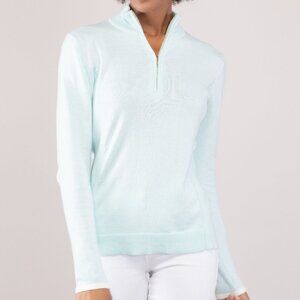 ALASHAN Cotton Cashmere Tee Time Long Sleeve 1/2 Zip Size Med Pullover Blue EUC